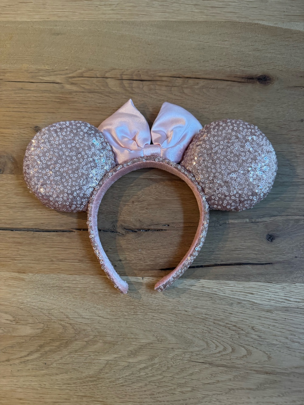 Sparkling Pink Sequin Minnie Ear Headband with Bow